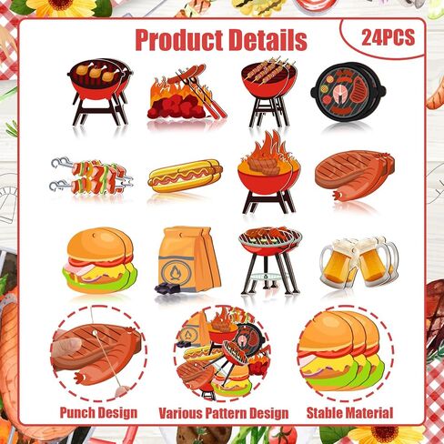 24 PCS Barbecue Theme Hanging Ornaments Wooden, BBQ Grilling Wood Hanging Pendants for Summer Picnic Birthday Baby Shower Party, BBQ Cutouts DIY Crafts Home Christmas Tree Decor in Saudi Arabia