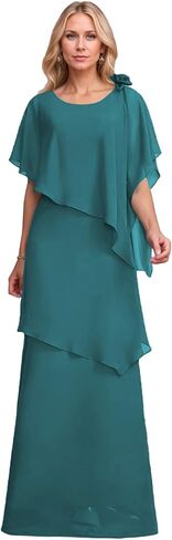 Chiffon Ruffles Mother of The Bride Dresses for Wedding Scoop Neck High Waist Long Formal Evening Dress with Flower in Saudi Arabia