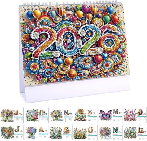 2025 DIY Diamond Art Desk Calendar Creative Design Thick Paper Calendar with To Do List Ornaments Diamond Art Painting Monthly Flip Tabletop Calendar for Home Office Planning-01 in Kuwait