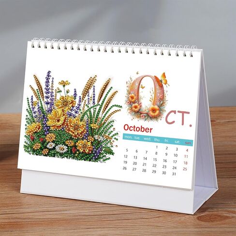 2025 DIY Diamond Art Desk Calendar Creative Design Thick Paper Calendar with To Do List Ornaments Diamond Art Painting Monthly Flip Tabletop Calendar for Home Office Planning-01 in Kuwait