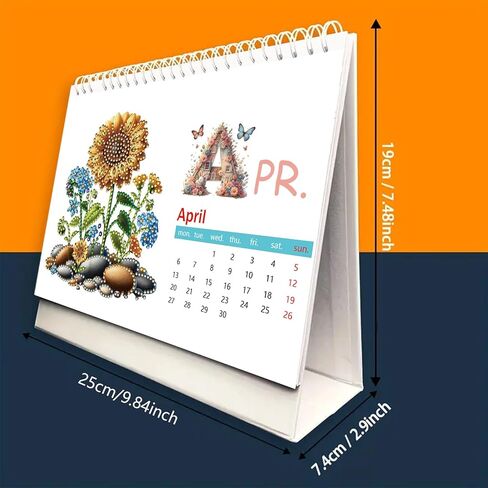 2025 DIY Diamond Art Desk Calendar Creative Design Thick Paper Calendar with To Do List Ornaments Diamond Art Painting Monthly Flip Tabletop Calendar for Home Office Planning-01 in Kuwait