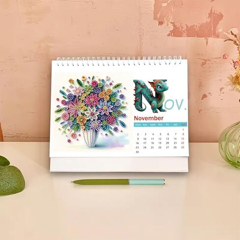 2025 DIY Diamond Art Desk Calendar Creative Design Thick Paper Calendar with To Do List Ornaments Diamond Art Painting Monthly Flip Tabletop Calendar for Home Office Planning-01 in Kuwait
