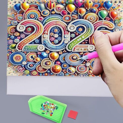 2025 DIY Diamond Art Desk Calendar Creative Design Thick Paper Calendar with To Do List Ornaments Diamond Art Painting Monthly Flip Tabletop Calendar for Home Office Planning-01 in Kuwait
