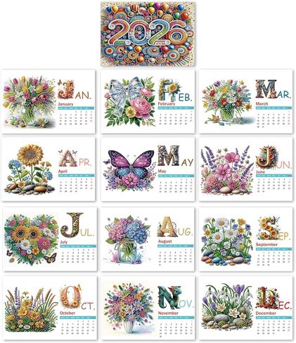 2025 DIY Diamond Art Desk Calendar Creative Design Thick Paper Calendar with To Do List Ornaments Diamond Art Painting Monthly Flip Tabletop Calendar for Home Office Planning-01 in Kuwait