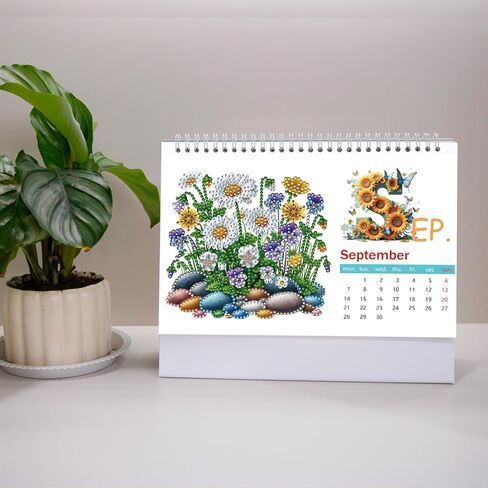 2025 DIY Diamond Art Desk Calendar Creative Design Thick Paper Calendar with To Do List Ornaments Diamond Art Painting Monthly Flip Tabletop Calendar for Home Office Planning-01 in Kuwait