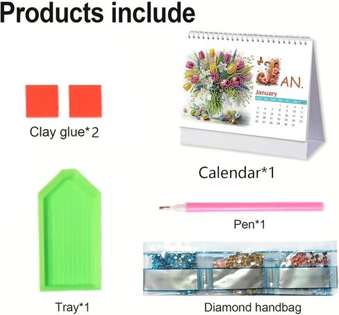 2025 DIY Diamond Art Desk Calendar Creative Design Thick Paper Calendar with To Do List Ornaments Diamond Art Painting Monthly Flip Tabletop Calendar for Home Office Planning-01 in Kuwait