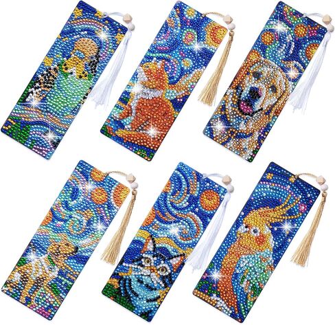 SWATOM 6 PCS 5D Diamond Painting Laink Lainks Sun & Moon Acrylic Diamond Art Mongmark with Diy Painting kits و Wood Beads Bendant Rhinestone Stowers (Sun & Moon Nature 6 PCS) in Kuwait