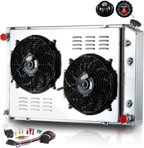 4 Core Radiator Fans Compatible With 1973-1991 Chevy C/K C10 C20 C30 K10 Truck 5.7L 7.4L V8 Pickup K5 Blazer w/Relay Thermostat Temp Sensor kit (4 Row Radiator Fans Set) in Kuwait