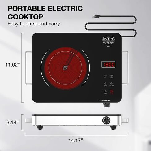 Induction Cooktop, 1800W Portable Induction Burner & 10" Fry Pan, Electric Cooktop with 8 Power & 8 Temperature Levels, Timer,110V Energy Saving Hot Plate for Home Camping in Kuwait