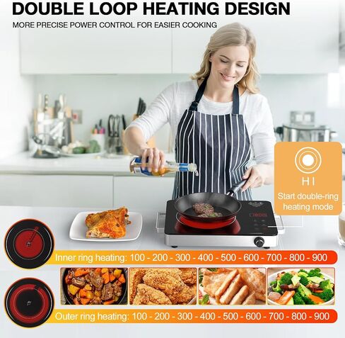 Induction Cooktop, 1800W Portable Induction Burner & 10" Fry Pan, Electric Cooktop with 8 Power & 8 Temperature Levels, Timer,110V Energy Saving Hot Plate for Home Camping in Kuwait