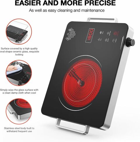 Induction Cooktop, 1800W Portable Induction Burner & 10" Fry Pan, Electric Cooktop with 8 Power & 8 Temperature Levels, Timer,110V Energy Saving Hot Plate for Home Camping in Kuwait