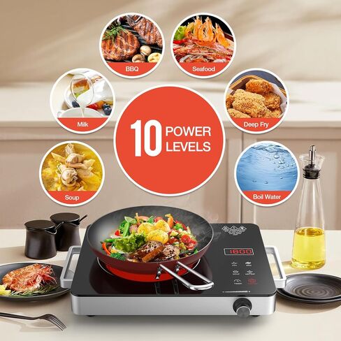 Induction Cooktop, 1800W Portable Induction Burner & 10" Fry Pan, Electric Cooktop with 8 Power & 8 Temperature Levels, Timer,110V Energy Saving Hot Plate for Home Camping in Kuwait
