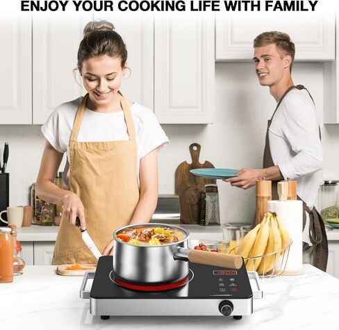 Induction Cooktop, 1800W Portable Induction Burner & 10" Fry Pan, Electric Cooktop with 8 Power & 8 Temperature Levels, Timer,110V Energy Saving Hot Plate for Home Camping in Kuwait