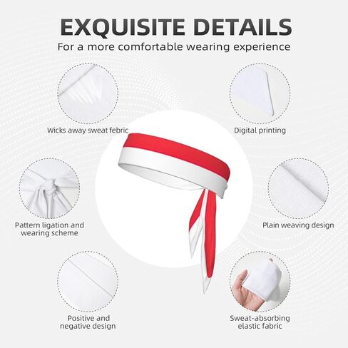 Indonesian Flag Print Sports Head Tie, Hair Band for Workout, Running, Yoga, One Size Fits Most in Saudi Arabia