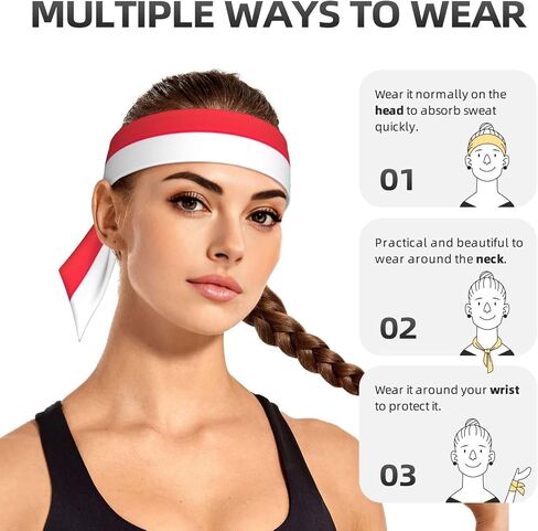 Indonesian Flag Print Sports Head Tie, Hair Band for Workout, Running, Yoga, One Size Fits Most in Saudi Arabia