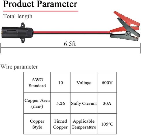 7 Way Trailer Slop إلى Clips Clips Cable ، 10AWG 7 PIN إمكانية الوصول إلى موصل مقطع التماسيح ، مصدر طاقة 12 فولت لـ RV Truck Connect Quick Connect ، 6.5 قدم in Kuwait