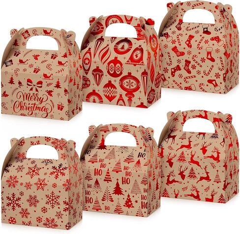 24 Pcs Christmas Goody Candy Boxes Cardboard with Handles 3D Christmas Favor Boxes with Vibrant Print for Party Gifts Candy Chocolate Treats and Cookies Favors (Mixed Style) in Saudi Arabia
