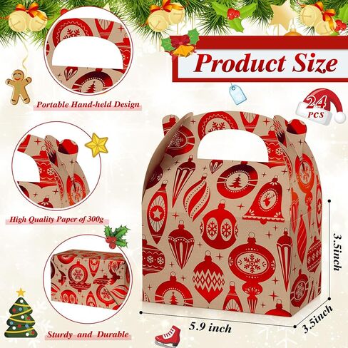 24 Pcs Christmas Goody Candy Boxes Cardboard with Handles 3D Christmas Favor Boxes with Vibrant Print for Party Gifts Candy Chocolate Treats and Cookies Favors (Mixed Style) in Saudi Arabia