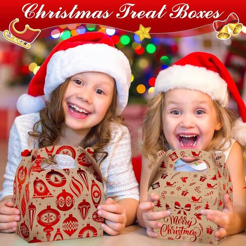 24 Pcs Christmas Goody Candy Boxes Cardboard with Handles 3D Christmas Favor Boxes with Vibrant Print for Party Gifts Candy Chocolate Treats and Cookies Favors (Mixed Style) in Saudi Arabia