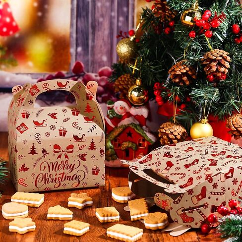 24 Pcs Christmas Goody Candy Boxes Cardboard with Handles 3D Christmas Favor Boxes with Vibrant Print for Party Gifts Candy Chocolate Treats and Cookies Favors (Mixed Style) in Saudi Arabia