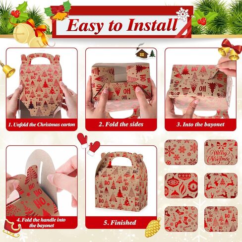 24 Pcs Christmas Goody Candy Boxes Cardboard with Handles 3D Christmas Favor Boxes with Vibrant Print for Party Gifts Candy Chocolate Treats and Cookies Favors (Mixed Style) in Saudi Arabia