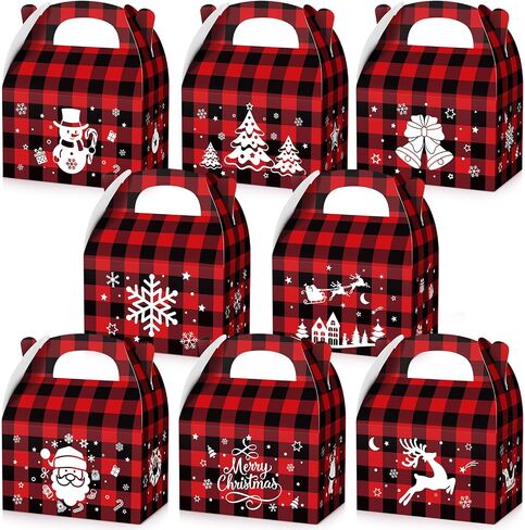 24 Pcs Christmas Goody Candy Boxes Cardboard with Handles 3D Christmas Favor Boxes with Vibrant Print for Party Gifts Candy Chocolate Treats and Cookies Favors (Mixed Style) in Saudi Arabia