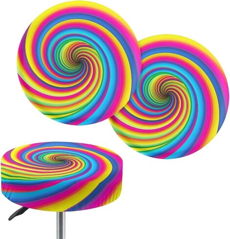 Bar Stool Chair Cover, Colourful Lollipop Print Super Comfy & Washable Round Stool Bench Cushion Slipcover (Small, 2 Pieces) in Kuwait
