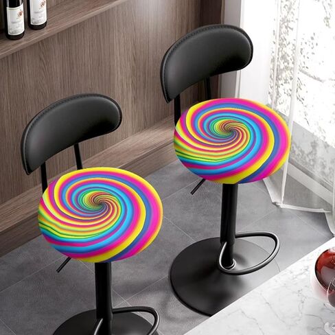 Bar Stool Chair Cover, Colourful Lollipop Print Super Comfy & Washable Round Stool Bench Cushion Slipcover (Small, 2 Pieces) in Kuwait
