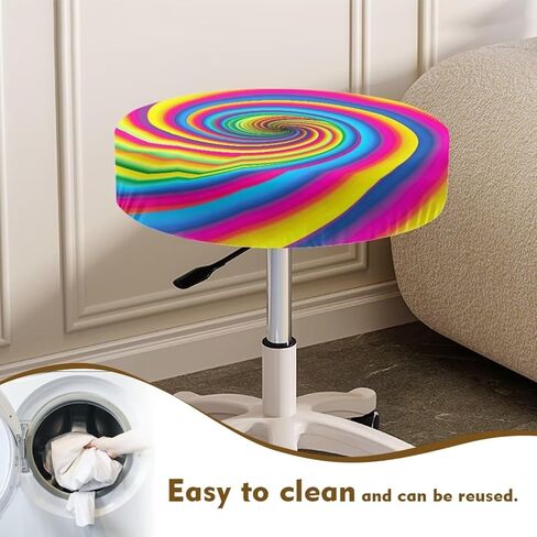 Bar Stool Chair Cover, Colourful Lollipop Print Super Comfy & Washable Round Stool Bench Cushion Slipcover (Small, 2 Pieces) in Kuwait