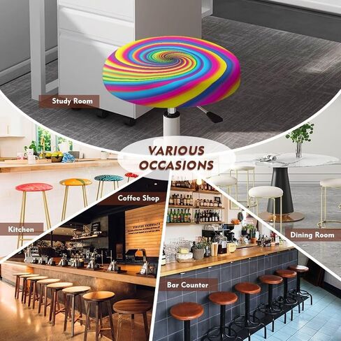 Bar Stool Chair Cover, Colourful Lollipop Print Super Comfy & Washable Round Stool Bench Cushion Slipcover (Small, 2 Pieces) in Kuwait