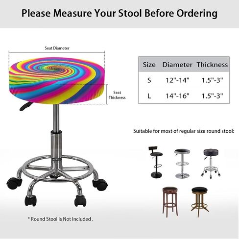 Bar Stool Chair Cover, Colourful Lollipop Print Super Comfy & Washable Round Stool Bench Cushion Slipcover (Small, 2 Pieces) in Kuwait