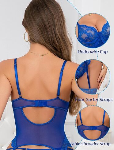 Sexy Lingerie for Women Floral Lace Garter Bustier Lingerie Set with lingerie with garter and stockings in Saudi Arabia
