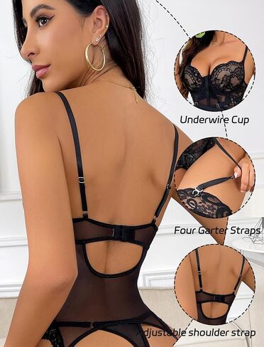 الملابس الداخلية المثيرة للنساء Lace Lace Lingerie Lingerie مع الملابس الداخلية مع الرباط والجوارب in Saudi Arabia