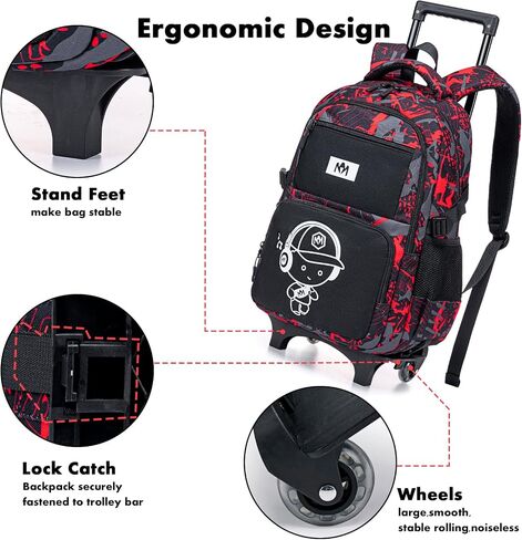 Bluboon Rolling Backpack with Wheels Kids Backpack for Boys Teens Wheeled Bookbag Kids Luggage Travel Hiking in Saudi Arabia