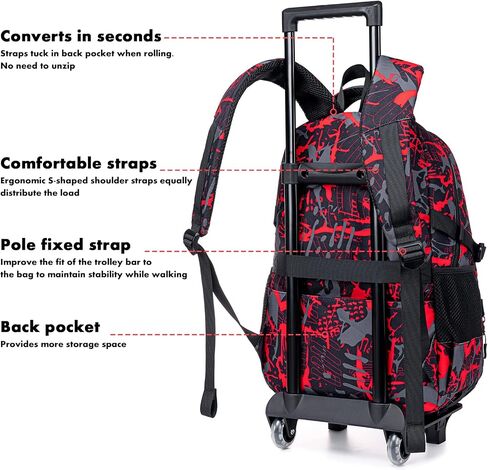 Bluboon Rolling Backpack with Wheels Kids Backpack for Boys Teens Wheeled Bookbag Kids Luggage Travel Hiking in Saudi Arabia