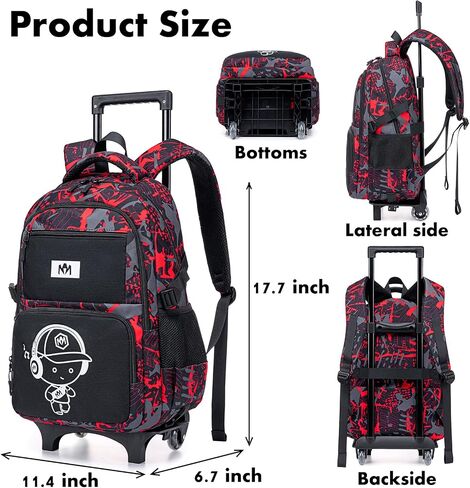 Bluboon Rolling Backpack with Wheels Kids Backpack for Boys Teens Wheeled Bookbag Kids Luggage Travel Hiking in Saudi Arabia