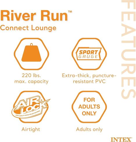 Intex 58854EP River Run Connect Inflatable Floating Lounge: Comfortable Backrest – Built-in Cup Holder – Durable Grab Handles – Easy-to-Use Connectors – 220lb Weight Capacity in Kuwait