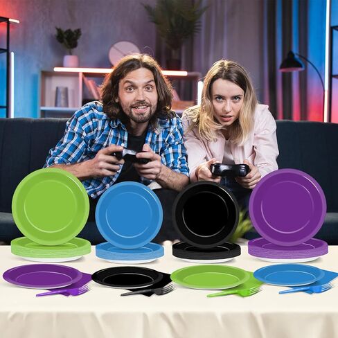 96PCS Cartoon Story Party Paper Plates and Napkins for Toy Inspire Game Party Supplies Cow Print Paper Dessert Plates Red Yellow Tableware Set for 24 Guests Baby Shower Birthday Party Decorations in Kuwait