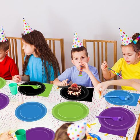 96PCS Cartoon Story Party Paper Plates and Napkins for Toy Inspire Game Party Supplies Cow Print Paper Dessert Plates Red Yellow Tableware Set for 24 Guests Baby Shower Birthday Party Decorations in Kuwait