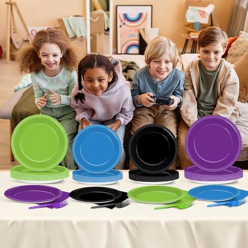 96PCS Cartoon Story Party Paper Plates and Napkins for Toy Inspire Game Party Supplies Cow Print Paper Dessert Plates Red Yellow Tableware Set for 24 Guests Baby Shower Birthday Party Decorations in Kuwait