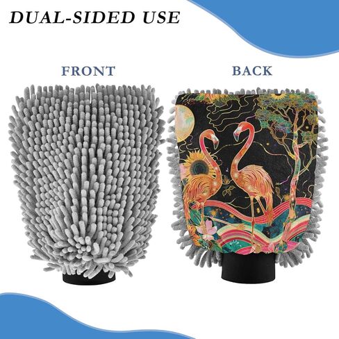 Absorbent Microfiber Car Wash Drying Mitts, 2 Pack, Scratch-Free & Lint-Free, Rich Foam, Highly Absorbent, Double Sided, Wash Mitt Perfect for Car Washing, M, Flamingo (3) in Saudi Arabia
