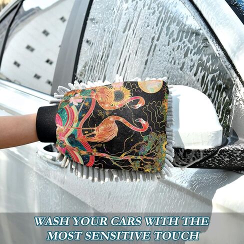 Absorbent Microfiber Car Wash Drying Mitts, 2 Pack, Scratch-Free & Lint-Free, Rich Foam, Highly Absorbent, Double Sided, Wash Mitt Perfect for Car Washing, M, Flamingo (3) in Saudi Arabia