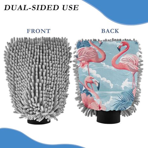Absorbent Microfiber Car Wash Drying Mitts, 2 Pack, Scratch-Free & Lint-Free, Rich Foam, Highly Absorbent, Double Sided, Wash Mitt Perfect for Car Washing, L, Flamingo (5) in Saudi Arabia