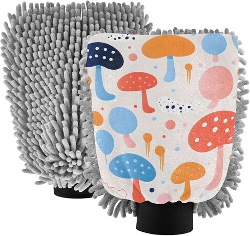 Absorbent Microfiber Car Wash Drying Mitts, 2 Pack, Scratch-Free & Lint-Free, Rich Foam, Highly Absorbent, Double Sided, Wash Mitt Perfect for Car Washing, L, Cute Illustration Mushroom in Saudi Arabia