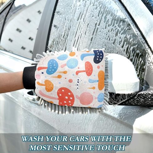 Absorbent Microfiber Car Wash Drying Mitts, 2 Pack, Scratch-Free & Lint-Free, Rich Foam, Highly Absorbent, Double Sided, Wash Mitt Perfect for Car Washing, L, Cute Illustration Mushroom in Saudi Arabia