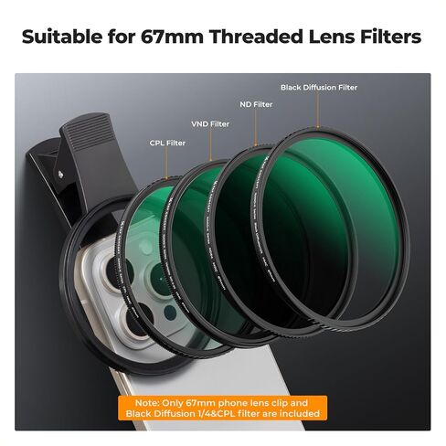 K&F Concept 67mm Clip-on CPL Phone Camera Lens Filter Kit, Circular Polarizer Polarizing Filter Compatible with iPhone 16 15 14 13 12 11 in Kuwait