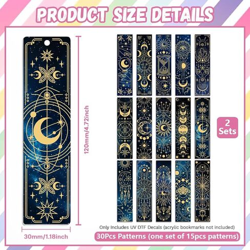 30pcs UV DTF Bookmarks Wraps Transfer Stickers Skull and Flower for Women Men Reading, Waterproof Bookmarkers Decal(No Blank Bookmarks) for Acrylic Plastic Metal Blank Bookmark in Kuwait