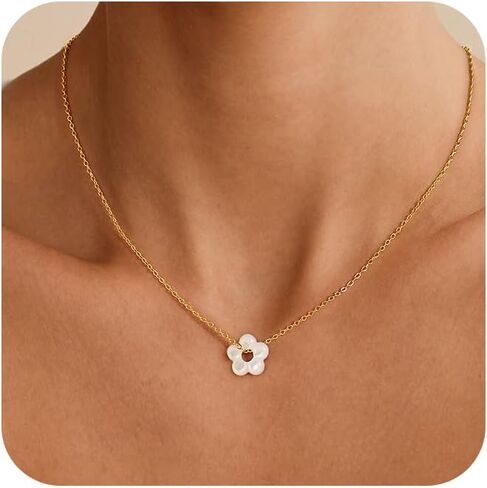 Gold Necklaces for Women, 14K Gold/Silver Plated Dainty Pearl Necklaces for Women Flower Pendant Satellite Chain Necklace Wedding Bridesmaid Jewelry Gift in Kuwait