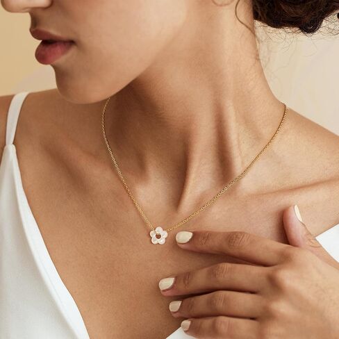 Gold Necklaces for Women, 14K Gold/Silver Plated Dainty Pearl Necklaces for Women Flower Pendant Satellite Chain Necklace Wedding Bridesmaid Jewelry Gift in Kuwait