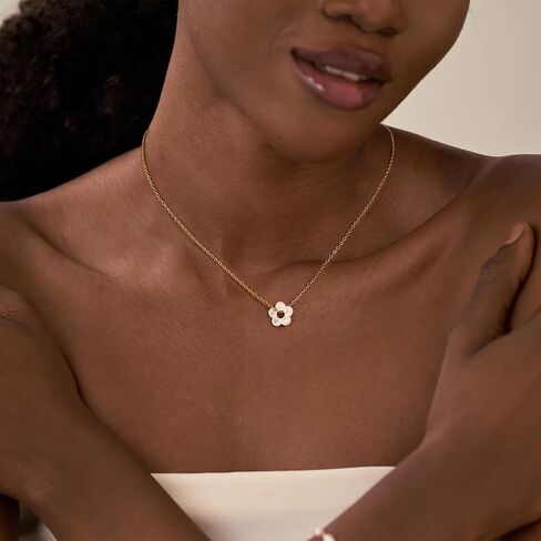 Gold Necklaces for Women, 14K Gold/Silver Plated Dainty Pearl Necklaces for Women Flower Pendant Satellite Chain Necklace Wedding Bridesmaid Jewelry Gift in Kuwait